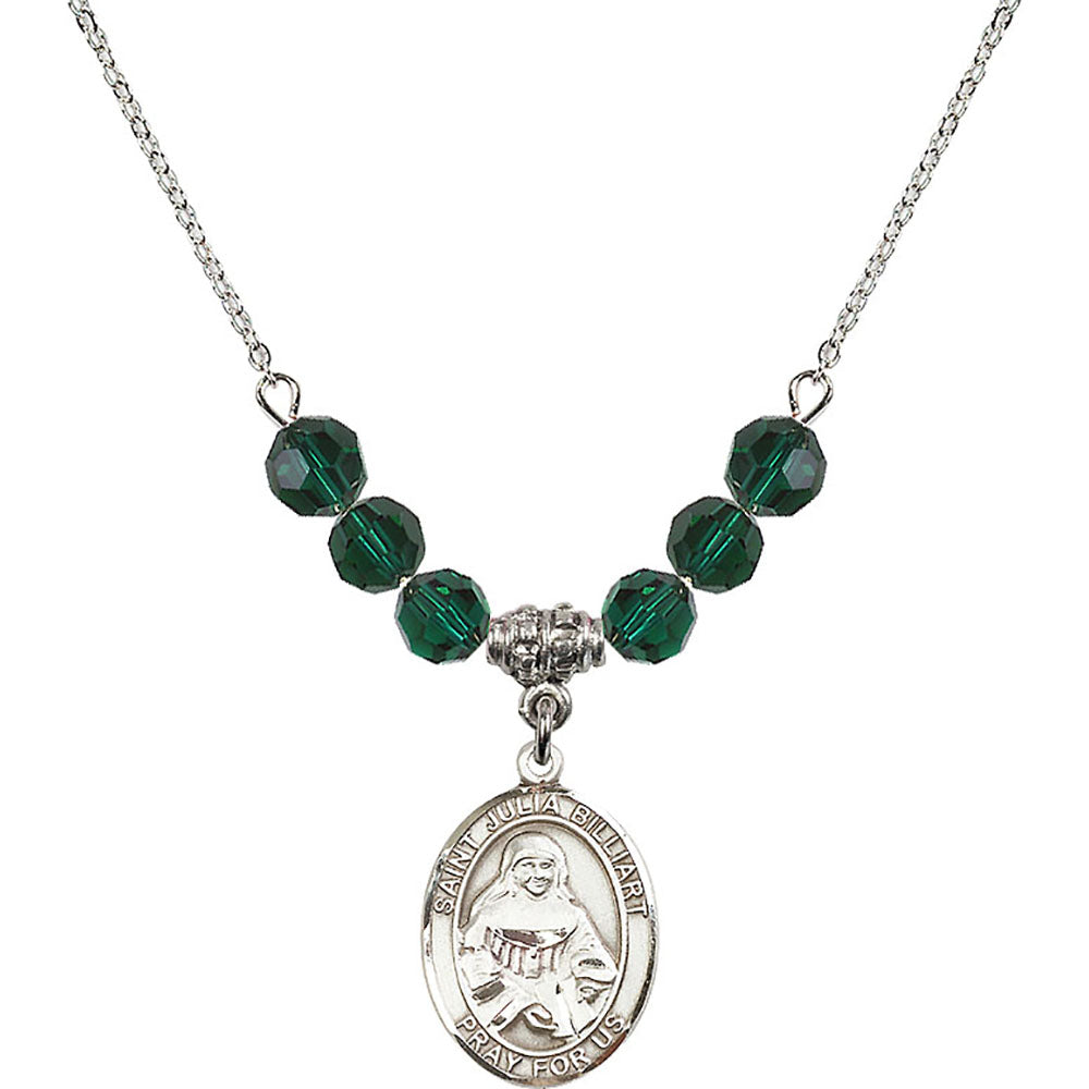 Sterling Silver Saint Julia Billiart Birthstone Necklace with Emerald Beads - 8267