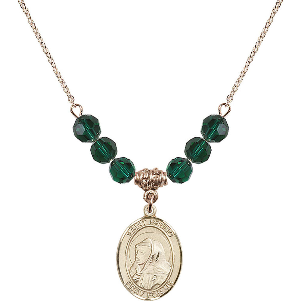 14kt Gold Filled Saint Bruno Birthstone Necklace with Emerald Beads - 8270