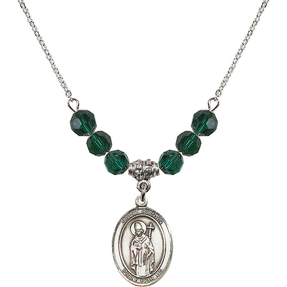 Sterling Silver Saint Ronan Birthstone Necklace with Emerald Beads - 8315