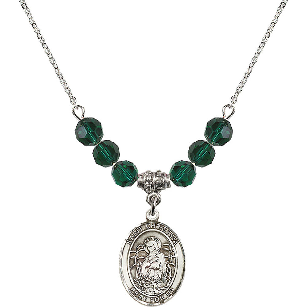 Sterling Silver Saint Christina the Astonishing Birthstone Necklace with Emerald Beads - 8320