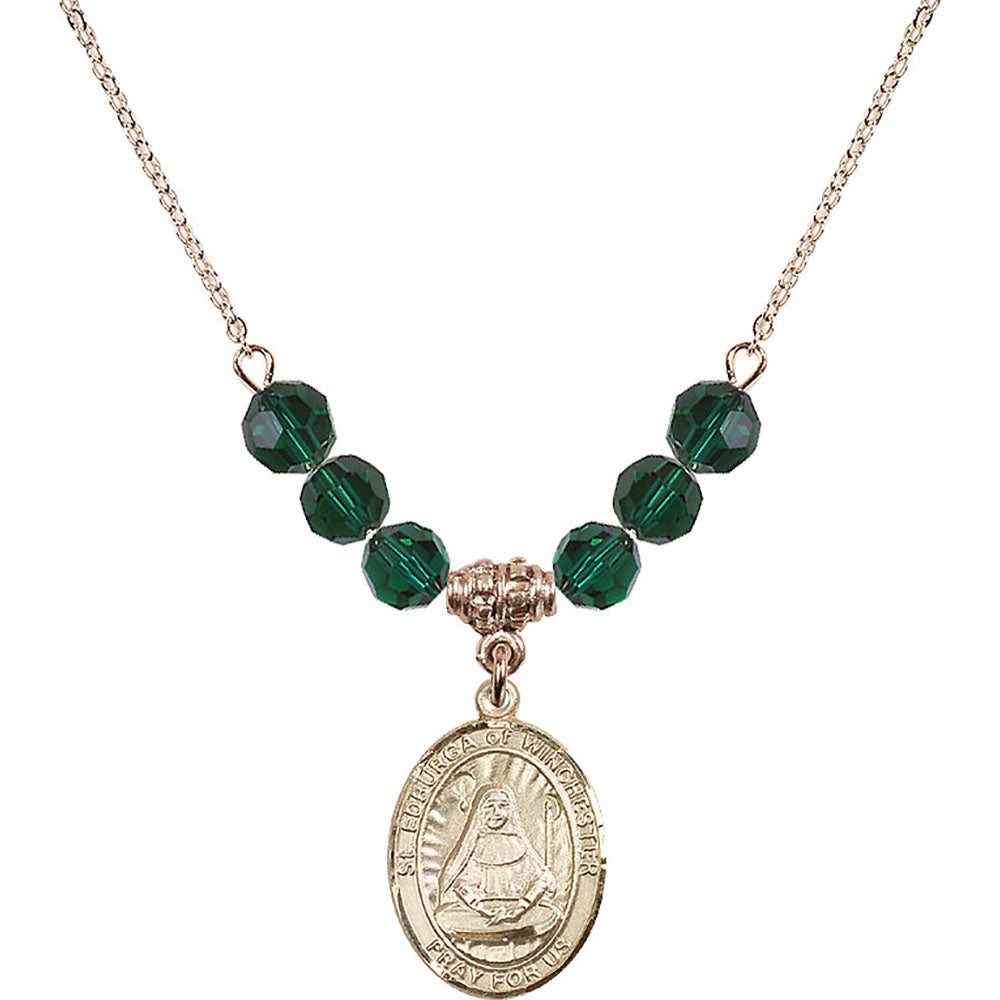 14kt Gold Filled Saint Edburga of Winchester Birthstone Necklace with Emerald Beads - 8324