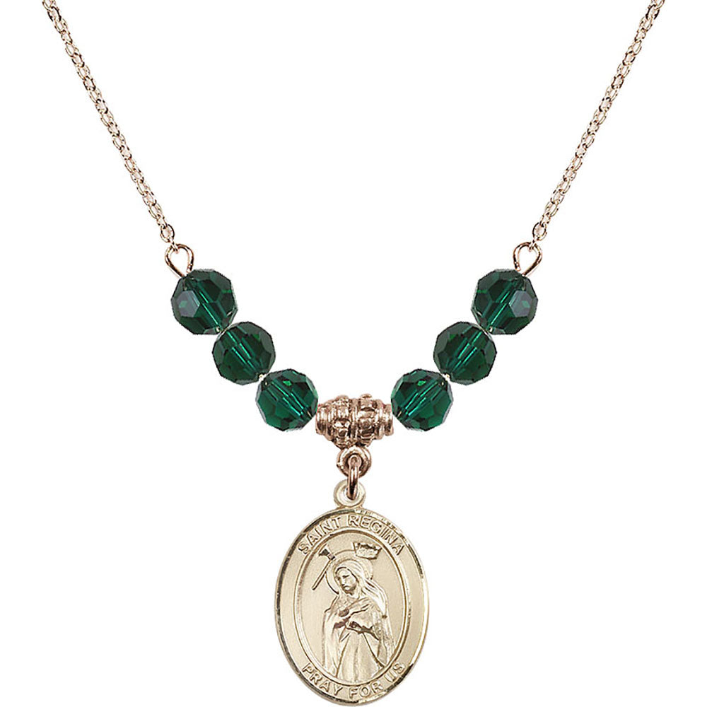 14kt Gold Filled Saint Regina Birthstone Necklace with Emerald Beads - 8335