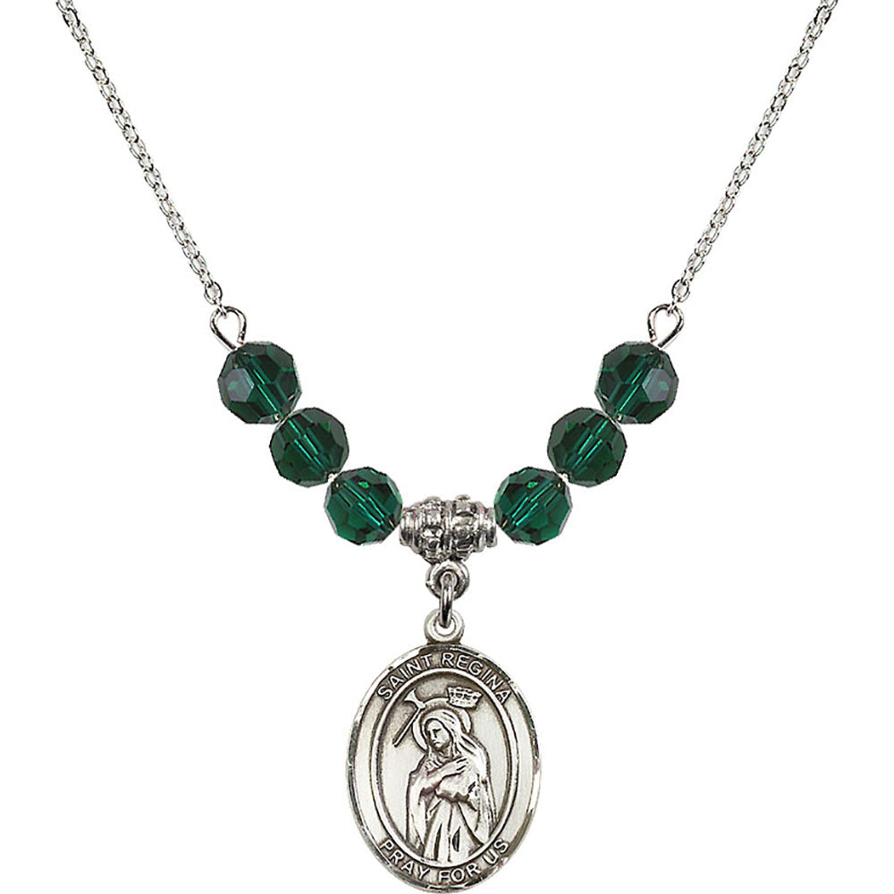 Sterling Silver Saint Regina Birthstone Necklace with Emerald Beads - 8335
