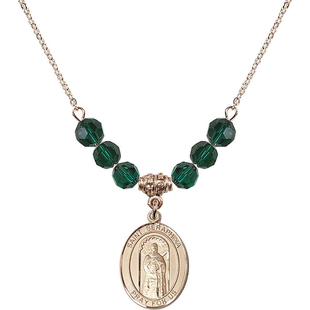 14kt Gold Filled Saint Seraphina Birthstone Necklace with Emerald Beads - 8405