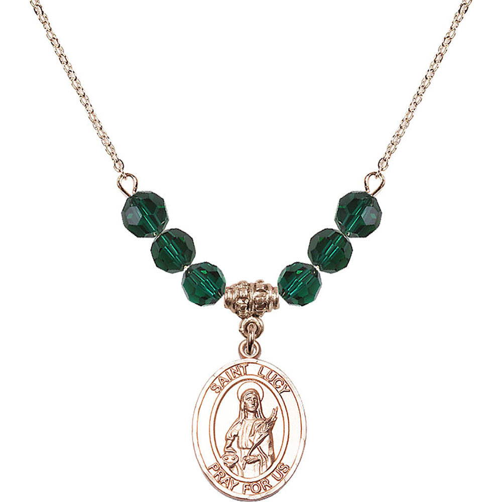 14kt Gold Filled Saint Lucy Birthstone Necklace with Emerald Beads - 8422