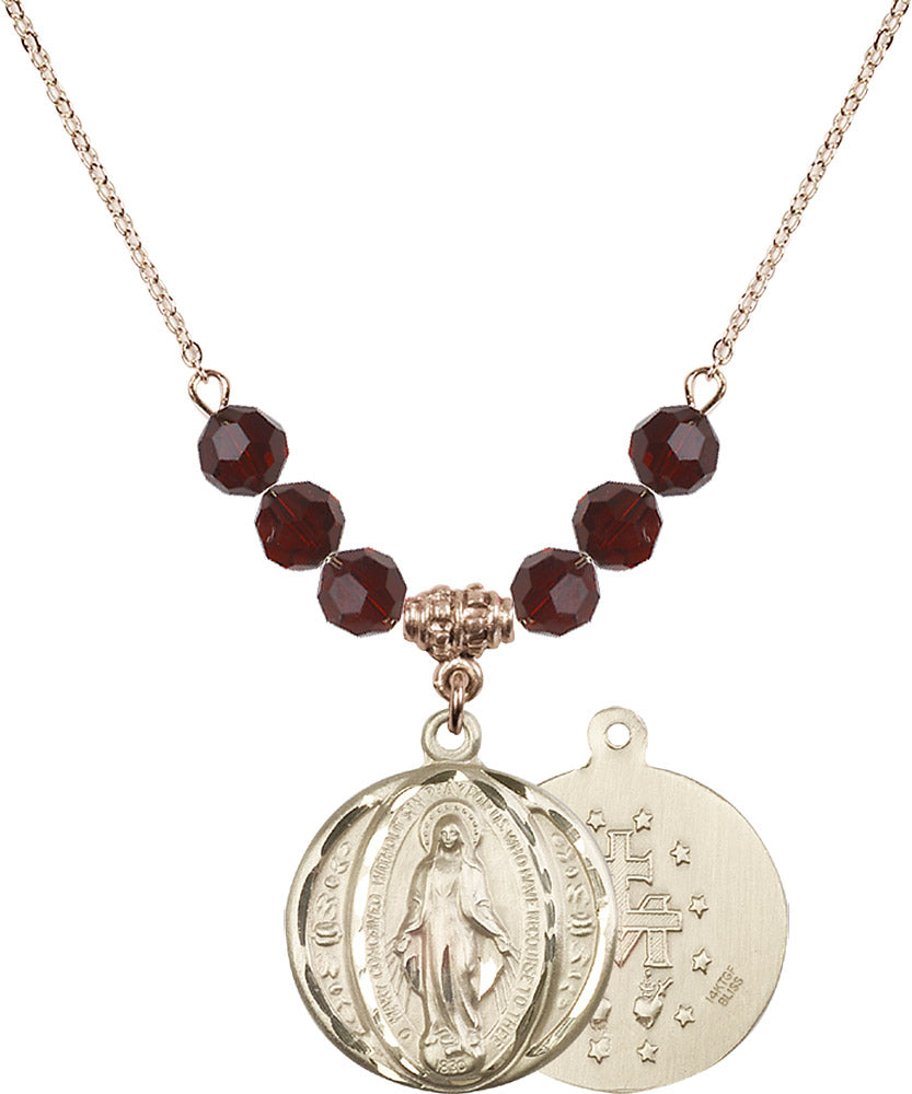 14kt Gold Filled Miraculous Birthstone Necklace with Garnet Beads - 0017