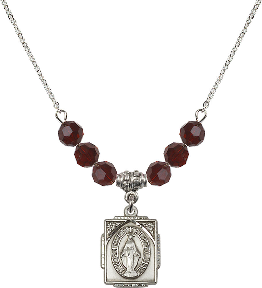 Sterling Silver Miraculous Birthstone Necklace with Garnet Beads - 0804