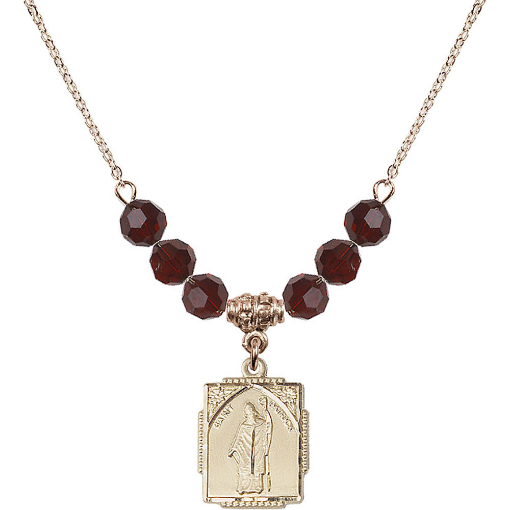 14kt Gold Filled Saint Patrick Birthstone Necklace with Garnet Beads - 0804