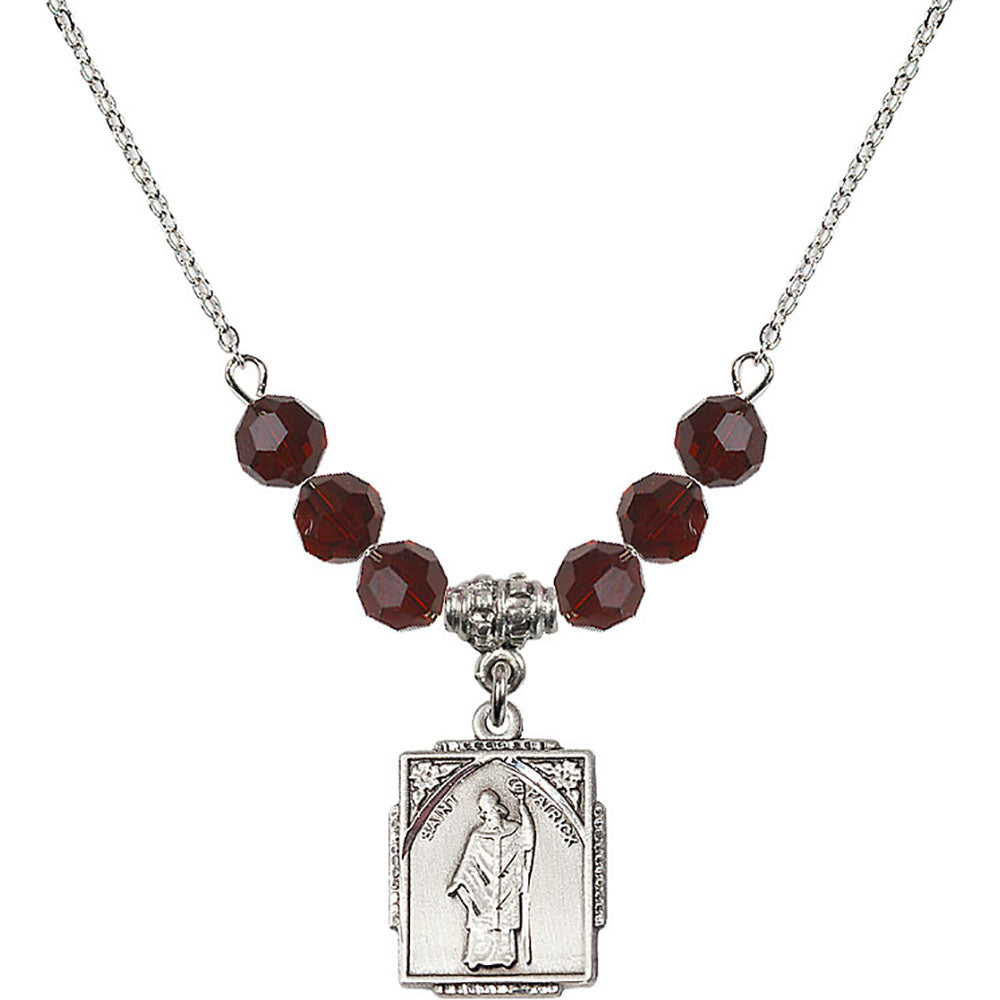 Sterling Silver Saint Patrick Birthstone Necklace with Garnet Beads - 0804
