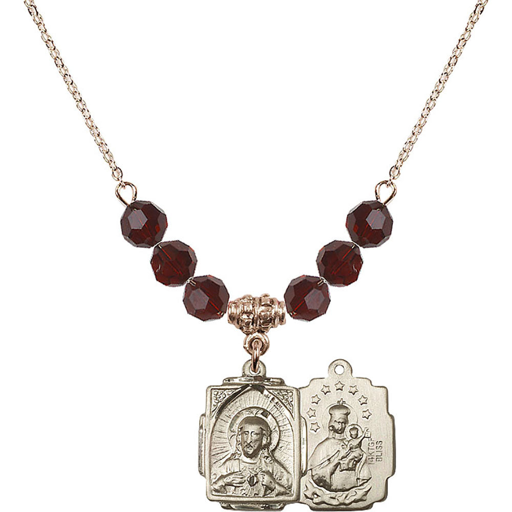 14kt Gold Filled Scapular Birthstone Necklace with Garnet Beads - 0804