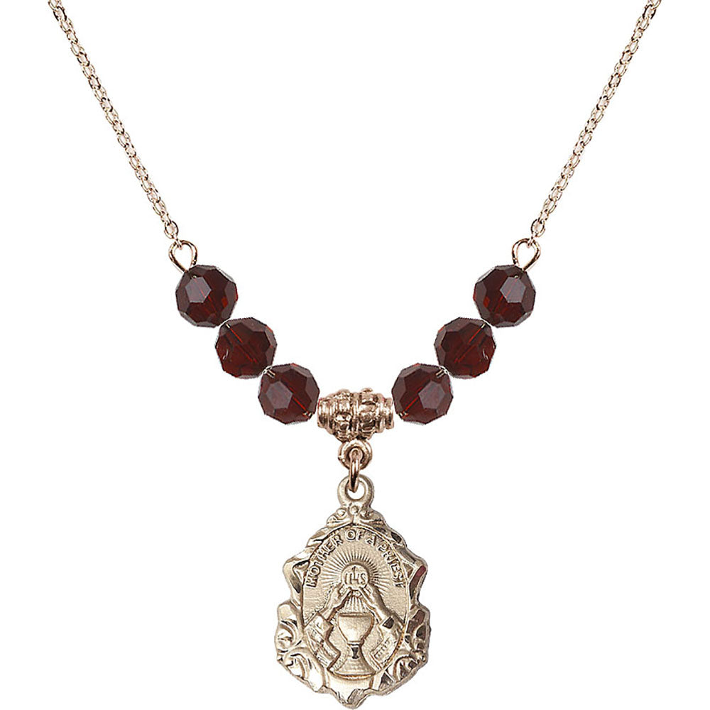 14kt Gold Filled Mother of a Priest Birthstone Necklace with Garnet Beads - 0811