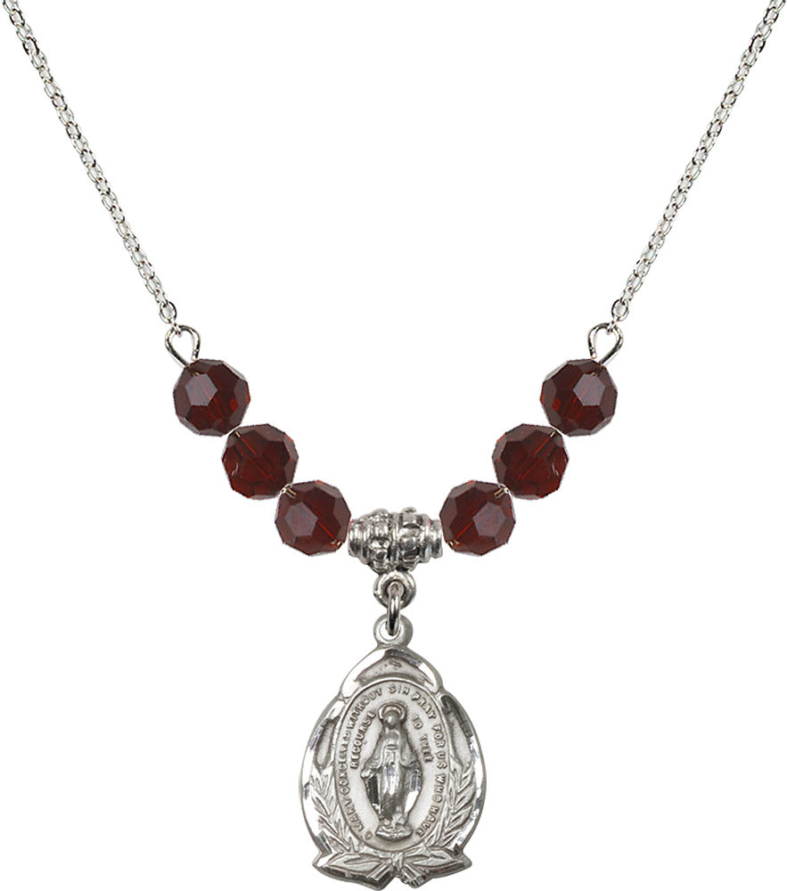 Sterling Silver Miraculous Birthstone Necklace with Garnet Beads - 1481