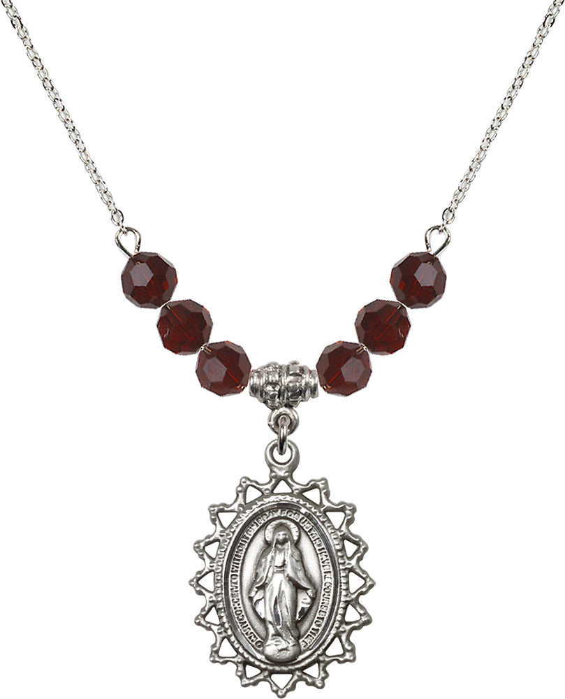 Sterling Silver Miraculous Birthstone Necklace with Garnet Beads - 1619