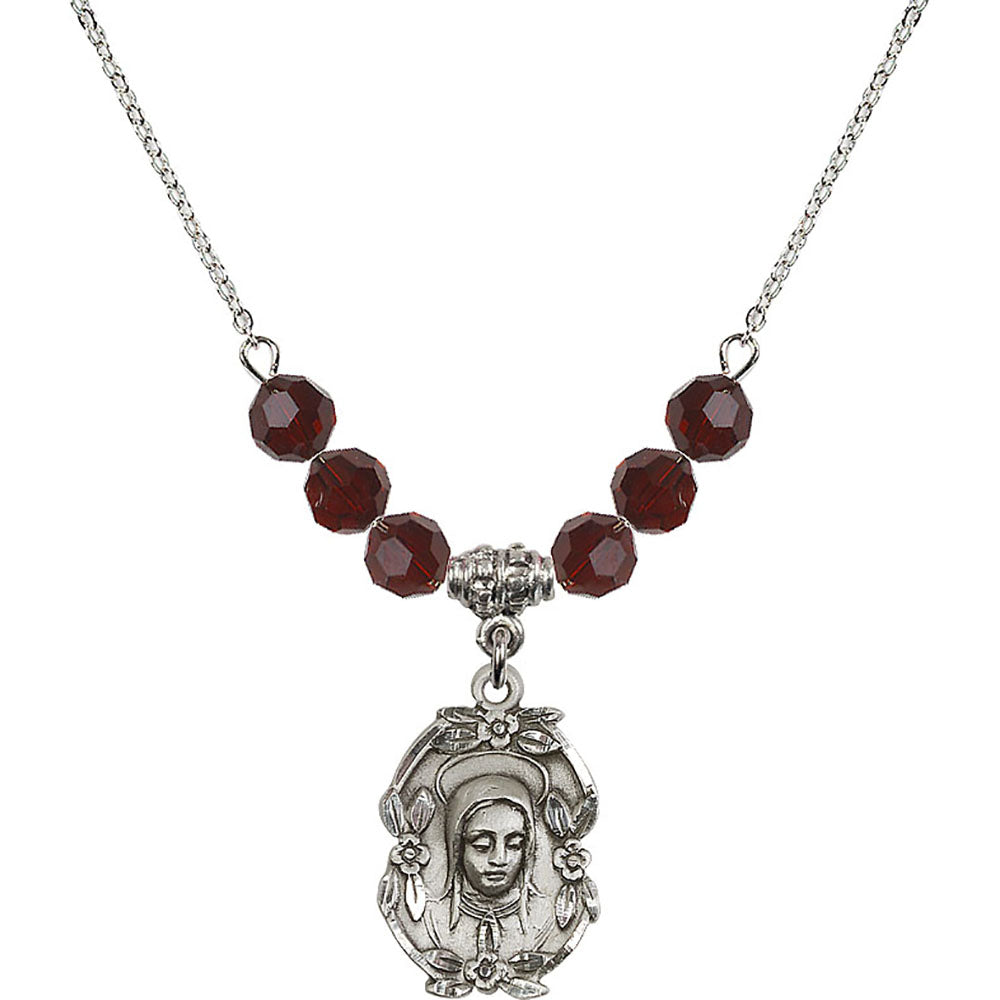 Sterling Silver Madonna Birthstone Necklace with Garnet Beads - 1647