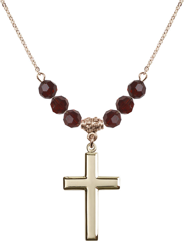 14kt Gold Filled Cross Birthstone Necklace with Garnet Beads - 2190