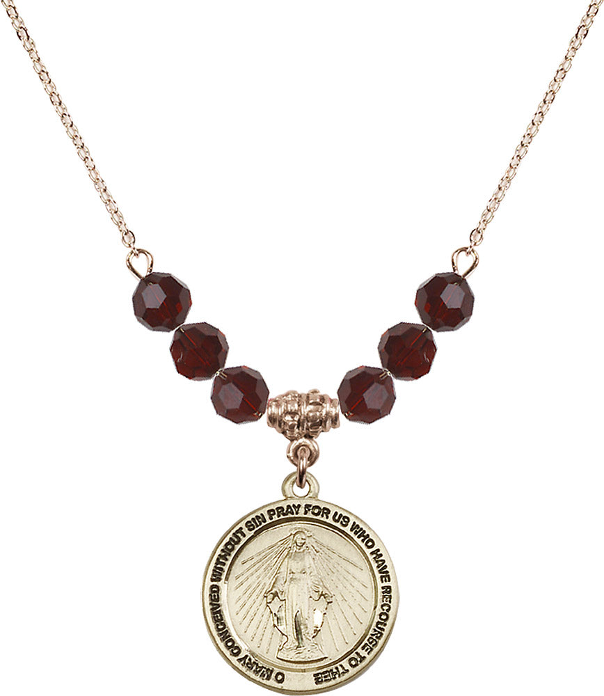 14kt Gold Filled Miraculous Birthstone Necklace with Garnet Beads - 4056