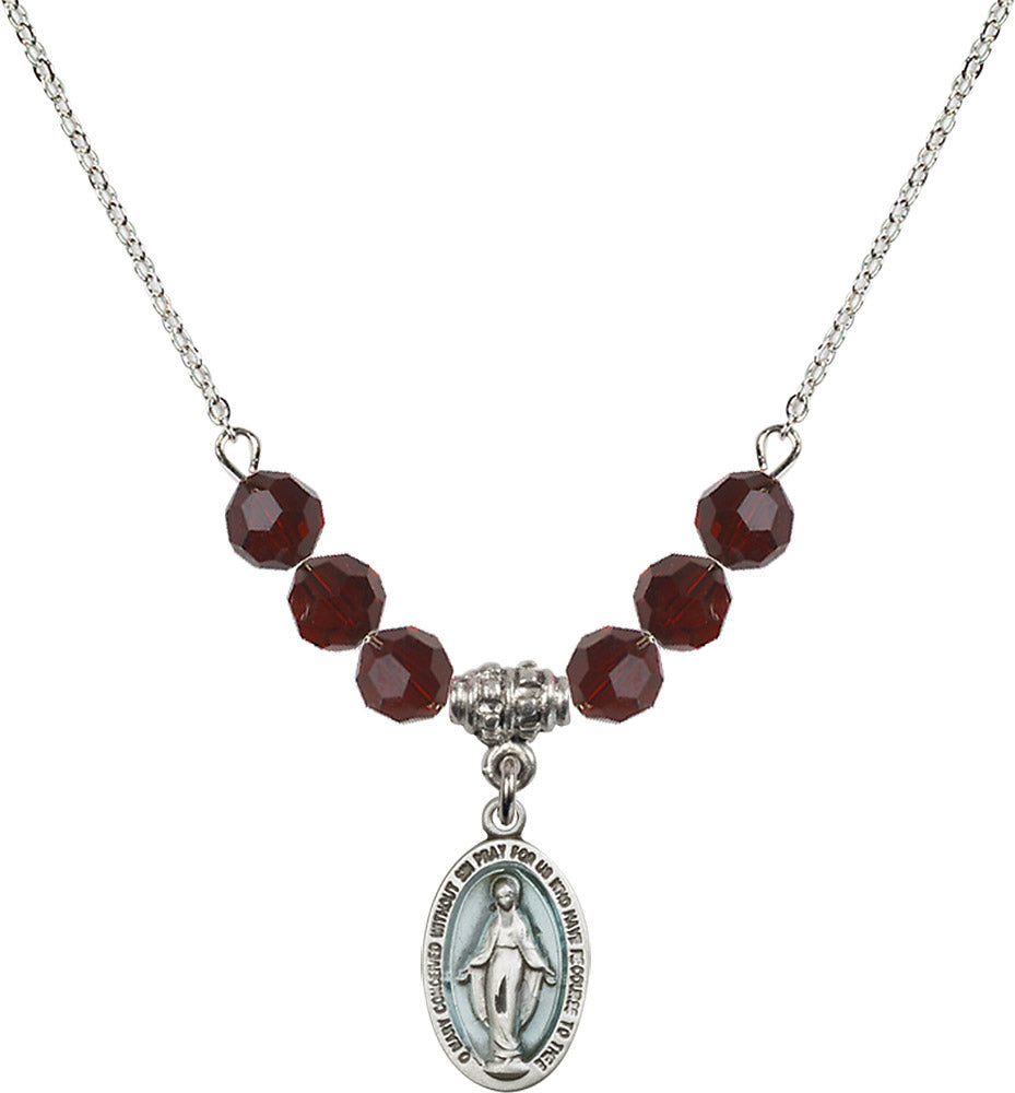 Sterling Silver Miraculous Birthstone Necklace with Garnet Beads - 4122