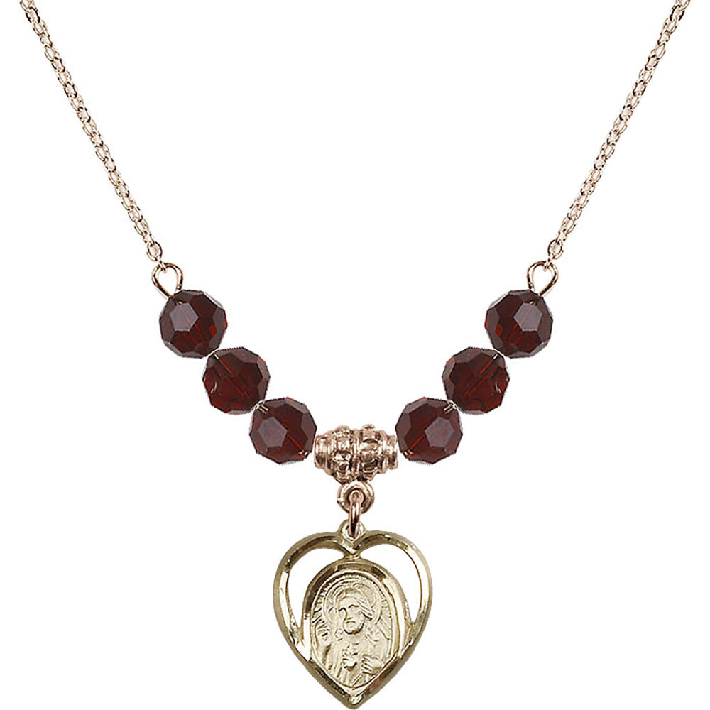 14kt Gold Filled Scapular Birthstone Necklace with Garnet Beads - 4126