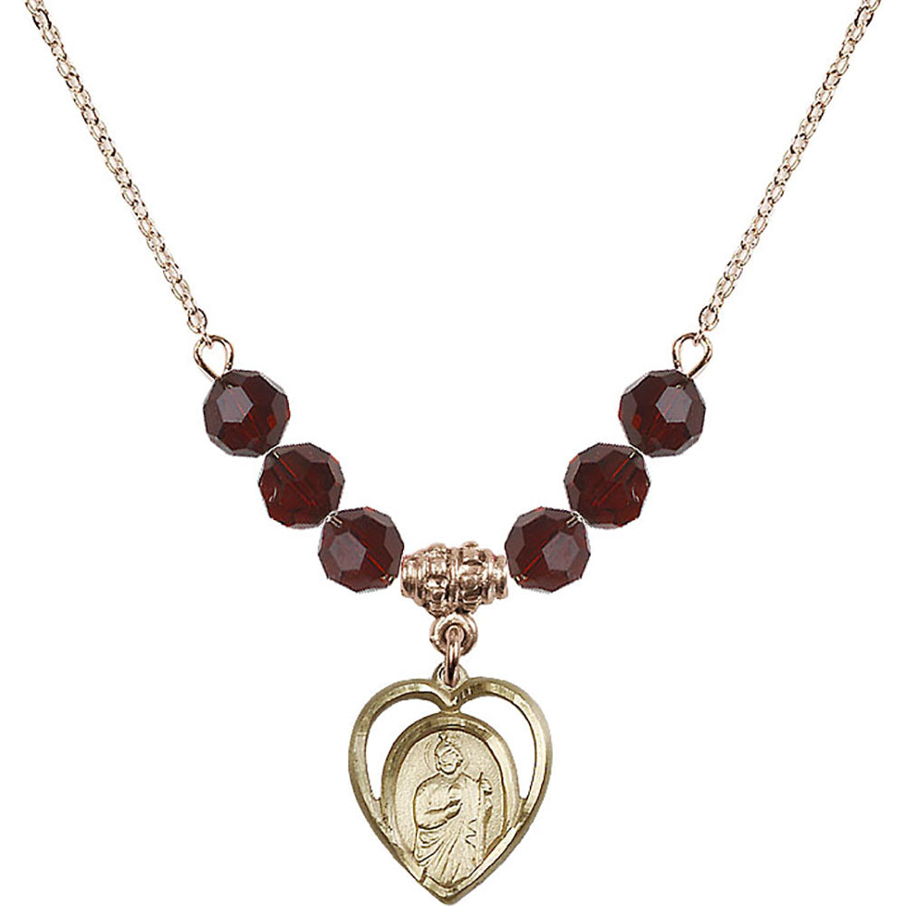 14kt Gold Filled Saint Jude Birthstone Necklace with Garnet Beads - 4128