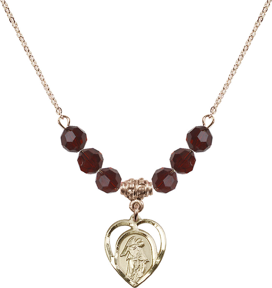 14kt Gold Filled Guardian Angel Birthstone Necklace with Garnet Beads - 4129