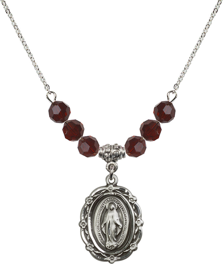 Sterling Silver Miraculous Birthstone Necklace with Garnet Beads - 4146