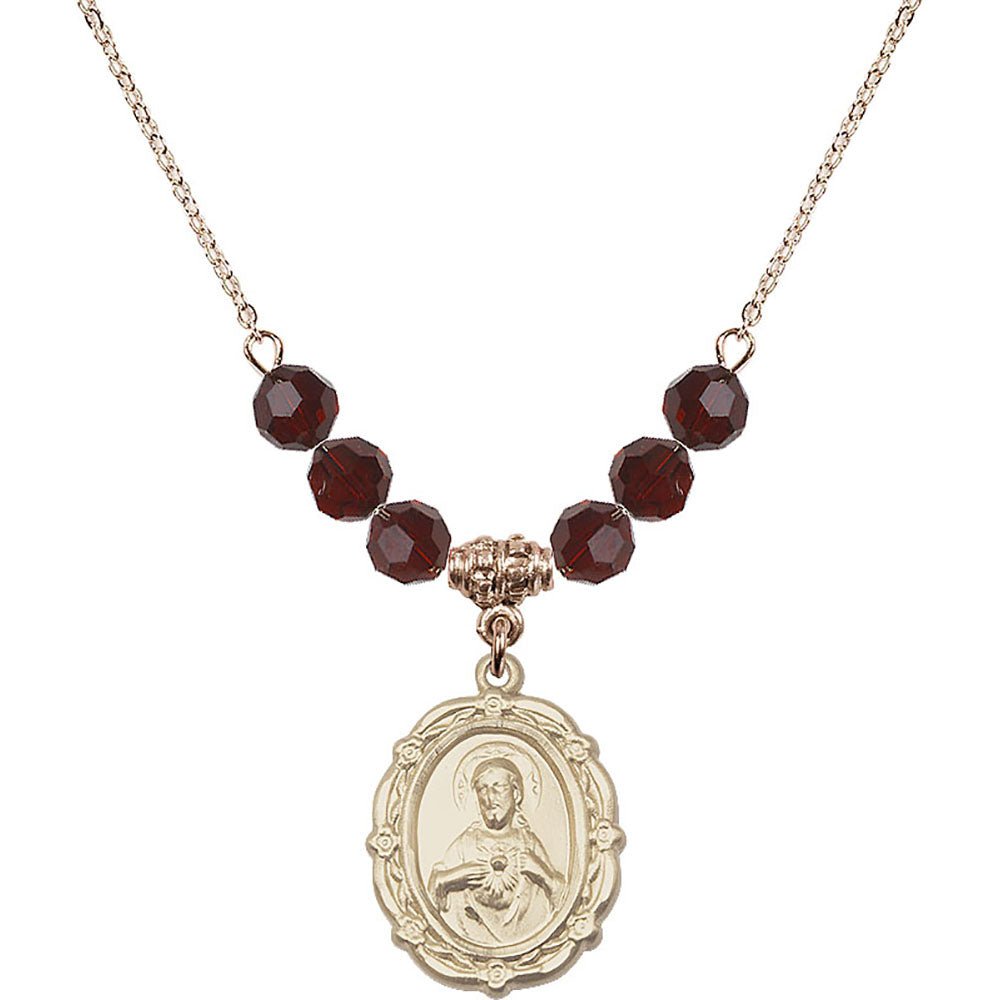 14kt Gold Filled Scapular Birthstone Necklace with Garnet Beads - 4146