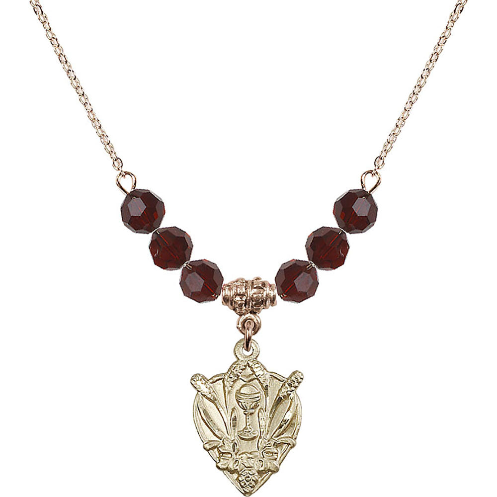 14kt Gold Filled Communion Birthstone Necklace with Garnet Beads - 4200