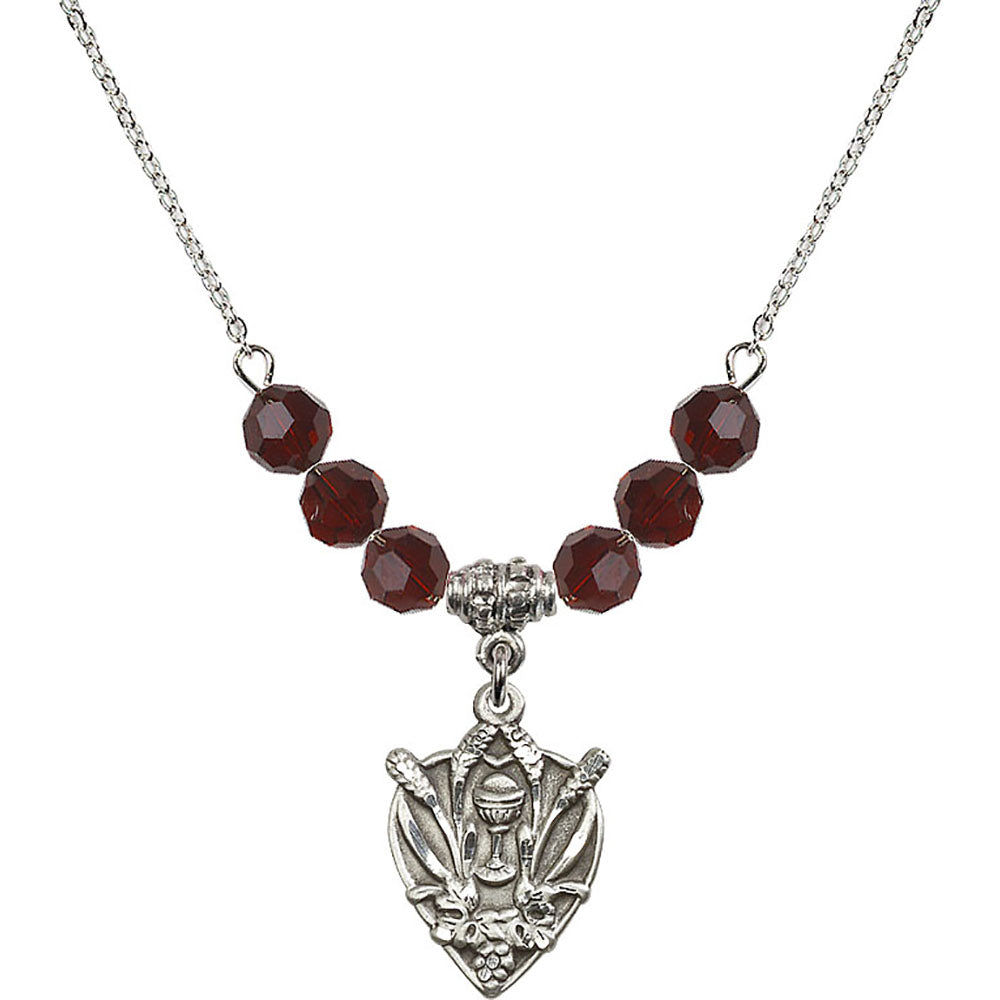 Sterling Silver Communion Birthstone Necklace with Garnet Beads - 4200