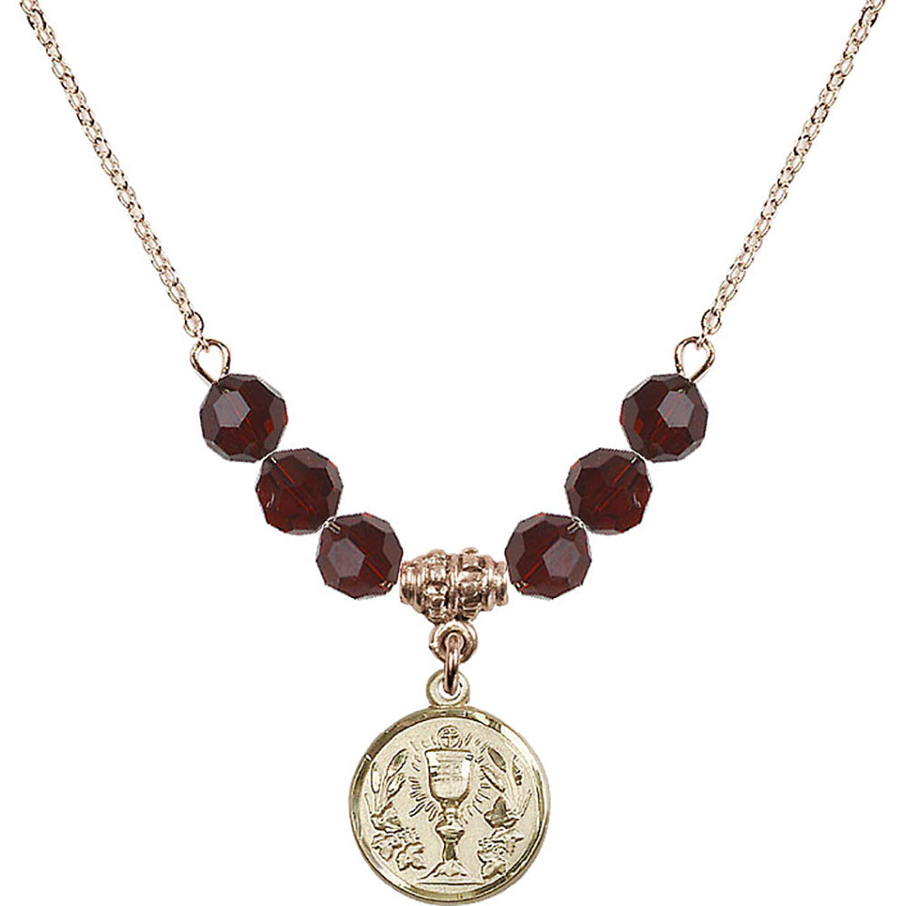 14kt Gold Filled Communion Chalice Birthstone Necklace with Garnet Beads - 4203