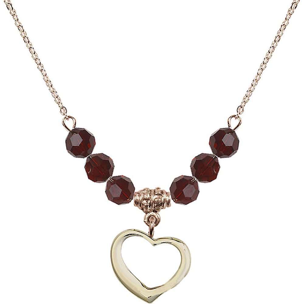 14kt Gold Filled Heart Birthstone Necklace with Garnet Beads - 4208