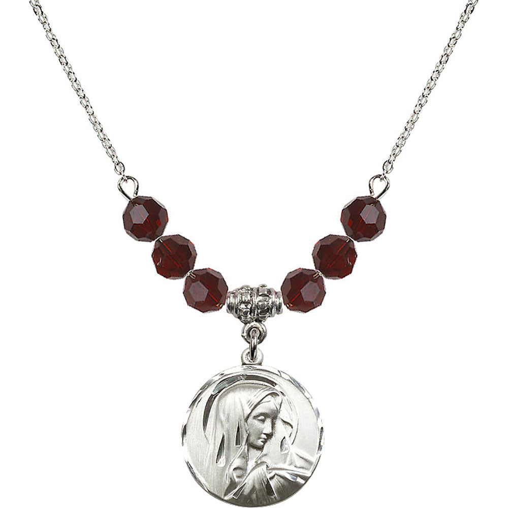 Sterling Silver Sorrowful Mother Birthstone Necklace with Garnet Beads - 4249