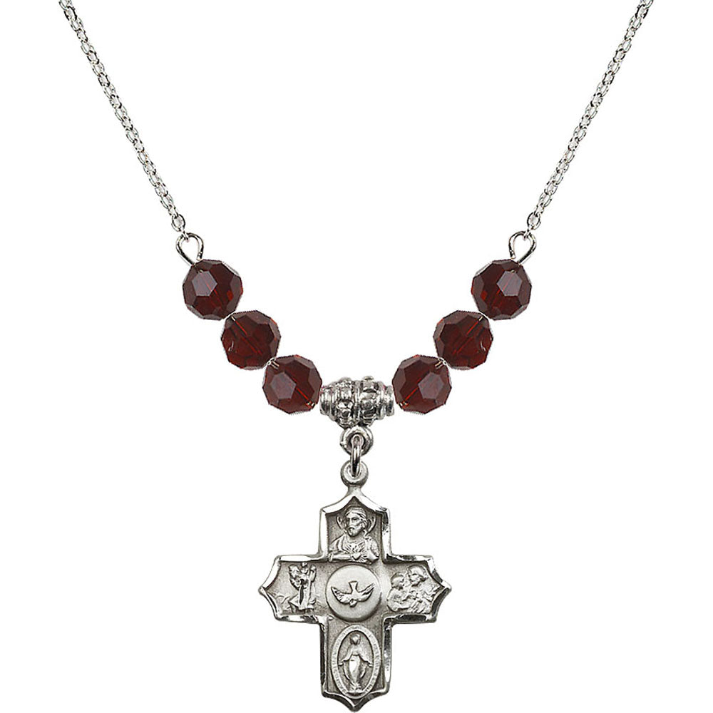 Sterling Silver 5-Way Birthstone Necklace with Garnet Beads - 4255