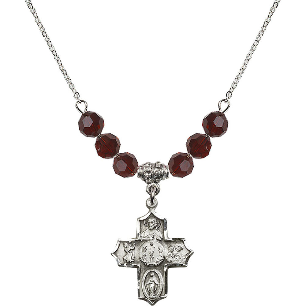 Sterling Silver 4-Way Birthstone Necklace with Garnet Beads - 4256