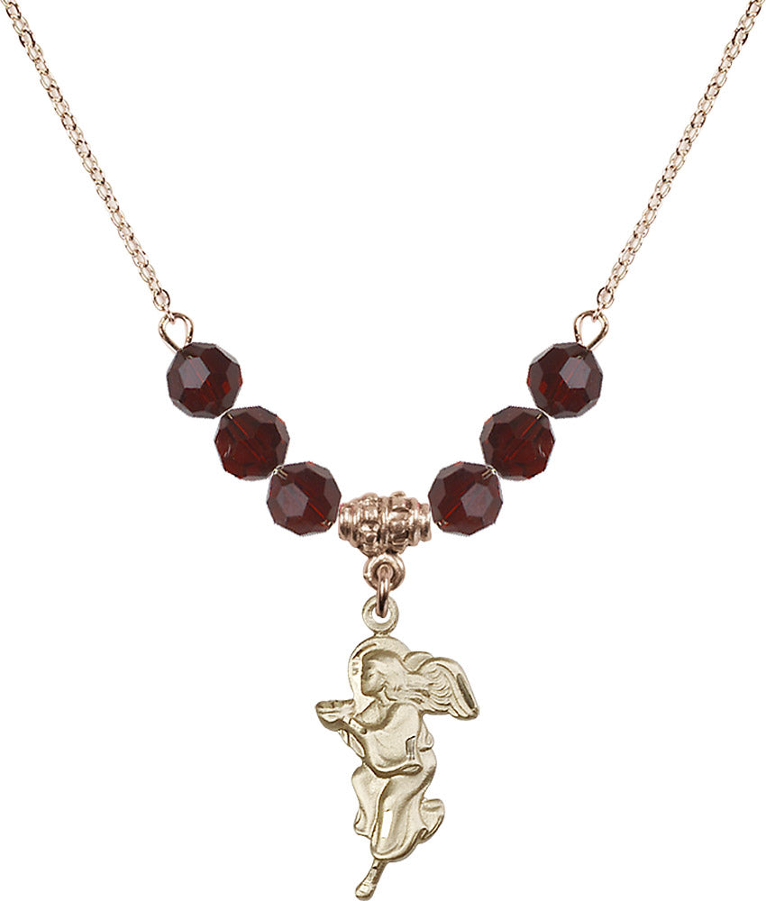 14kt Gold Filled Guardian Angel Birthstone Necklace with Garnet Beads - 4260