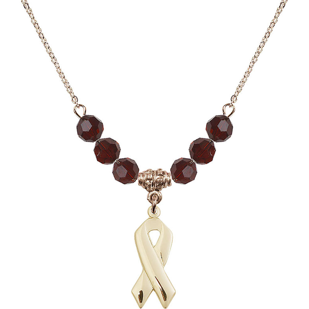 14kt Gold Filled Cancer Awareness Birthstone Necklace with Garnet Beads - 5150