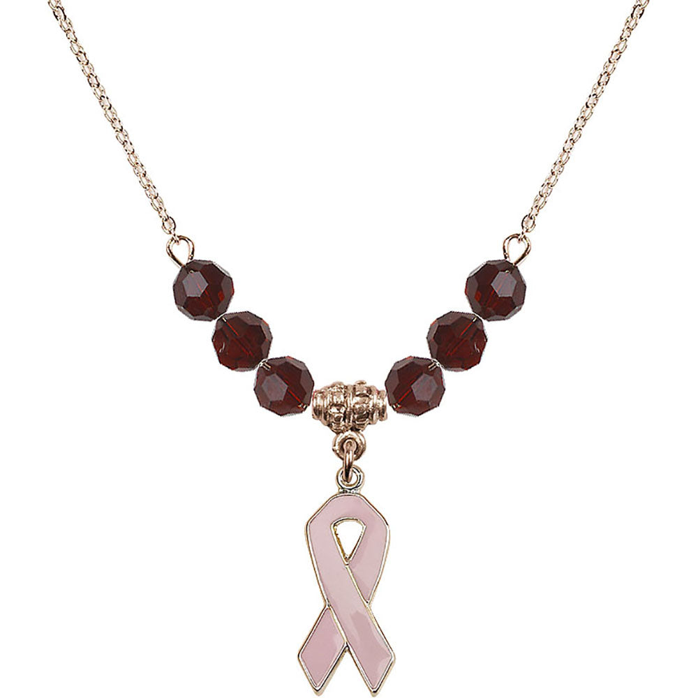 14kt Gold Filled Cancer Awareness Birthstone Necklace with Garnet Beads - 5151