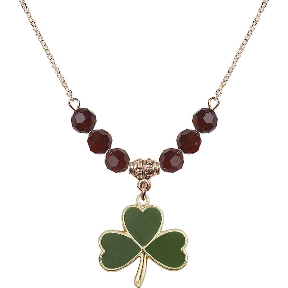 14kt Gold Filled Shamrock Birthstone Necklace with Garnet Beads - 5248