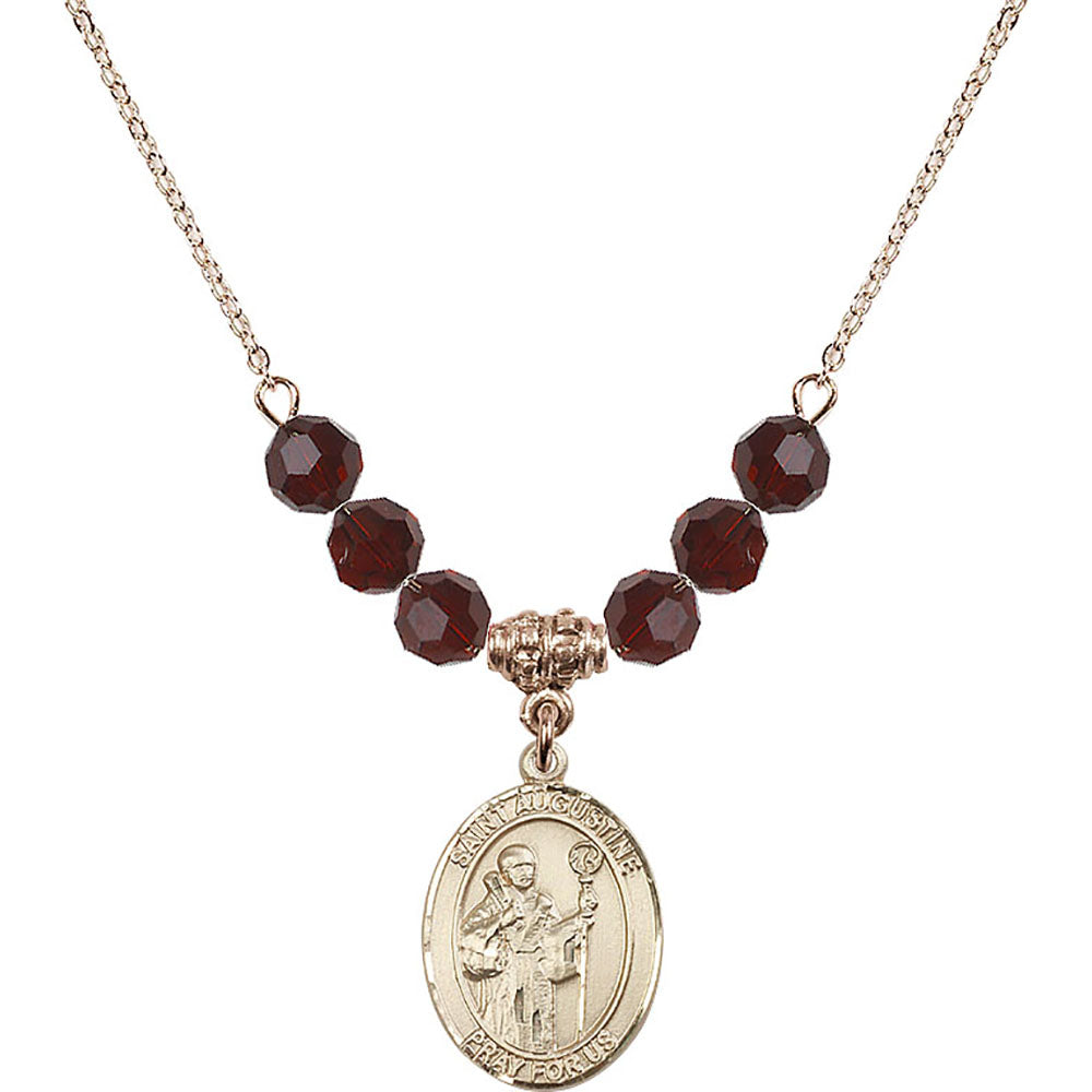 14kt Gold Filled Saint Augustine Birthstone Necklace with Garnet Beads - 8007