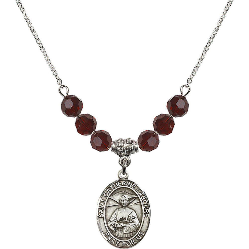 Sterling Silver Saint Catherine Laboure Birthstone Necklace with Garnet Beads - 8021