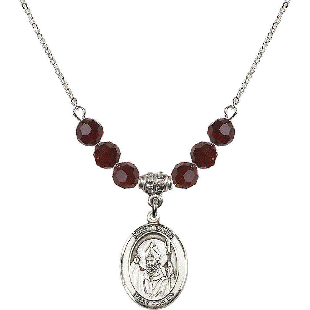 Sterling Silver Saint David of Wales Birthstone Necklace with Garnet Beads - 8027