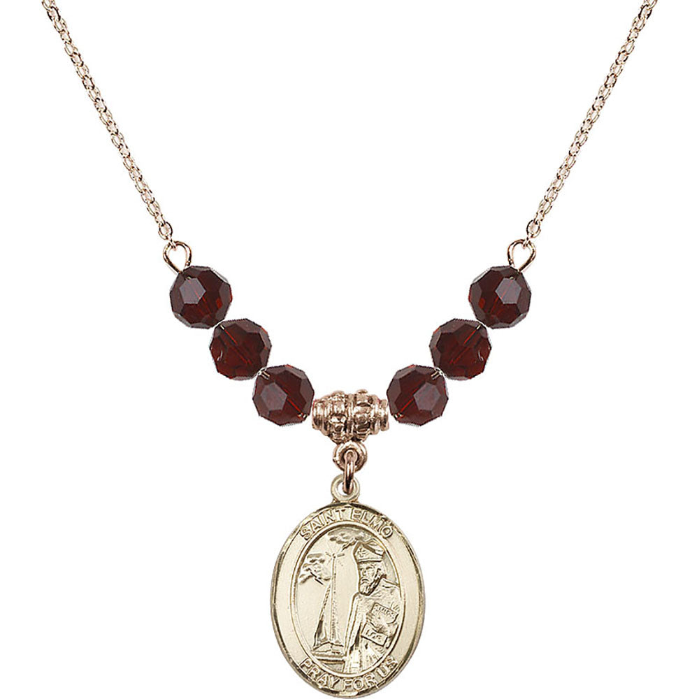 14kt Gold Filled Saint Elmo Birthstone Necklace with Garnet Beads - 8031