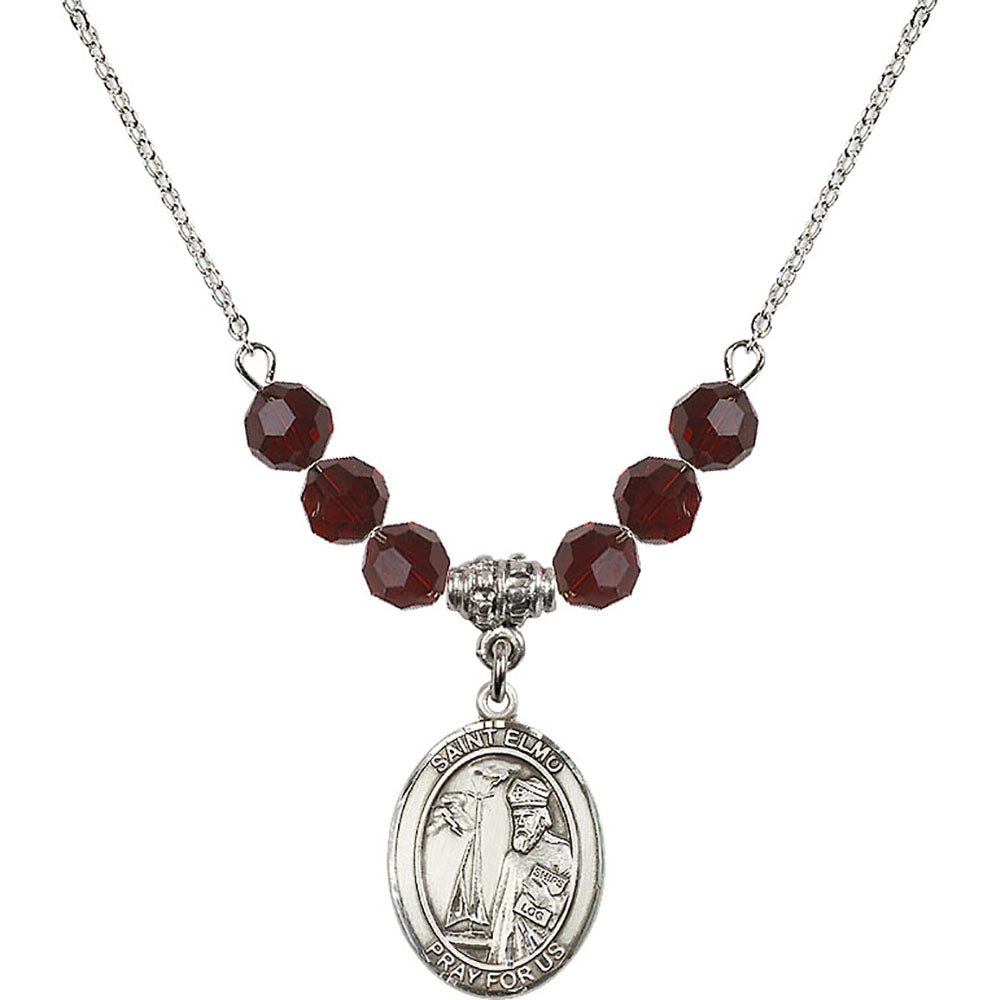 Sterling Silver Saint Elmo Birthstone Necklace with Garnet Beads - 8031