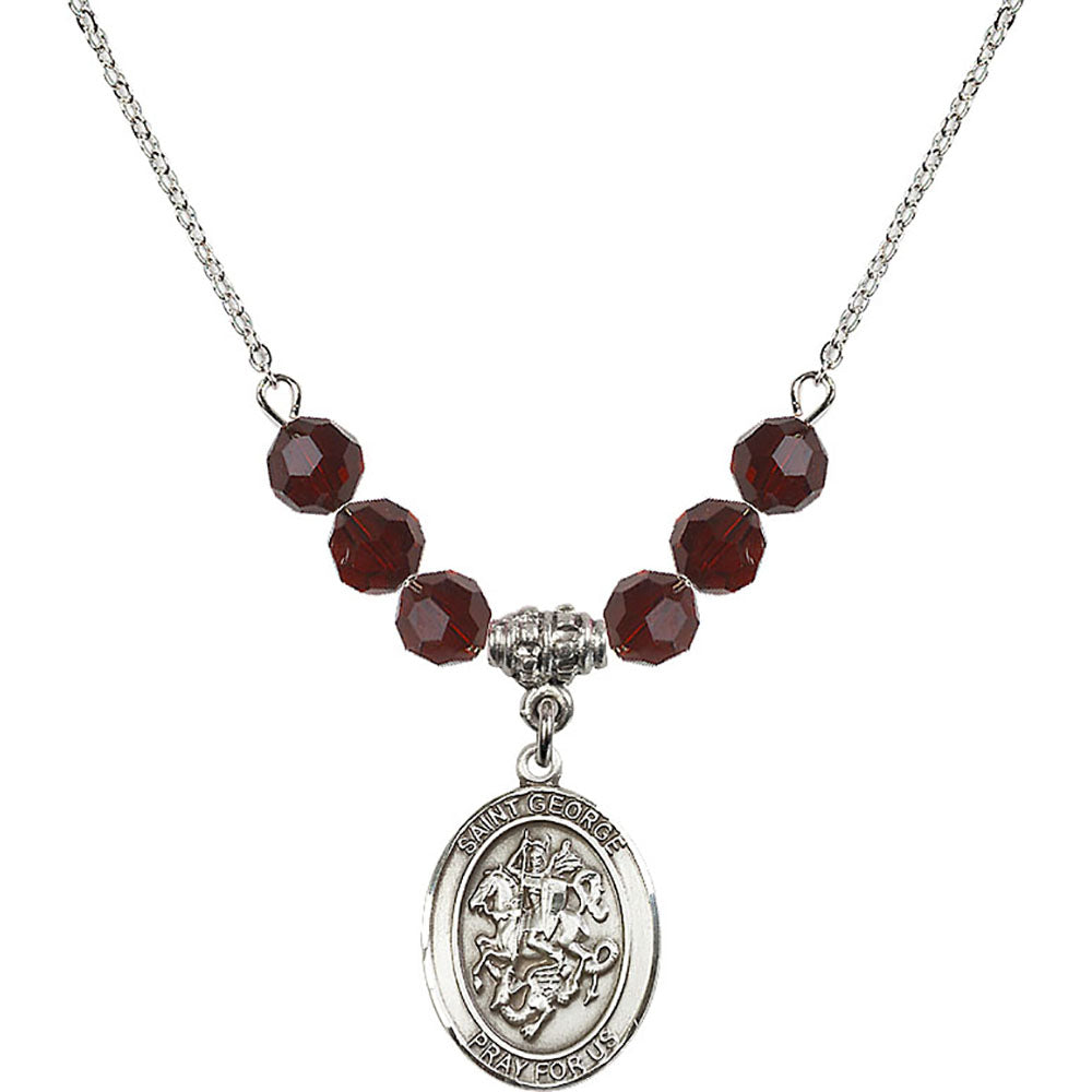 Sterling Silver Saint George Birthstone Necklace with Garnet Beads - 8040