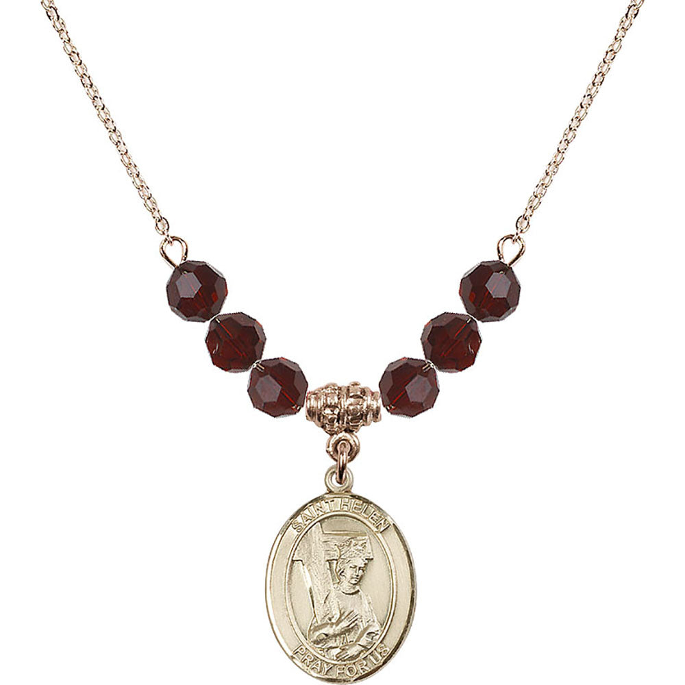 14kt Gold Filled Saint Helen Birthstone Necklace with Garnet Beads - 8043