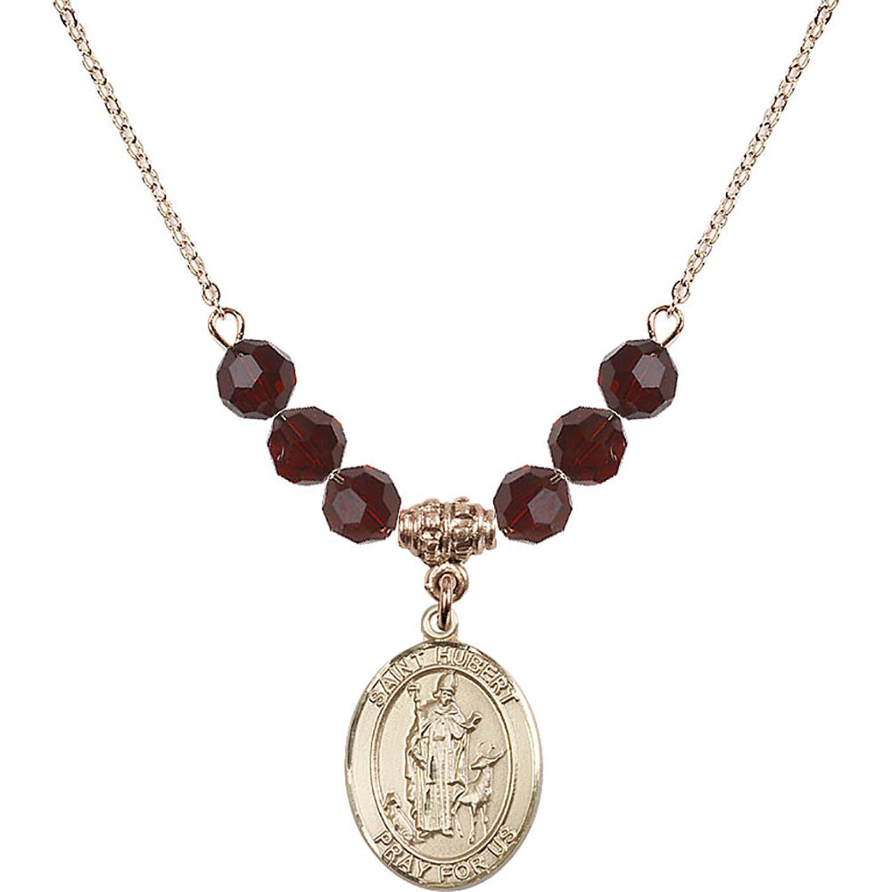 14kt Gold Filled Saint Hubert of Liege Birthstone Necklace with Garnet Beads - 8045