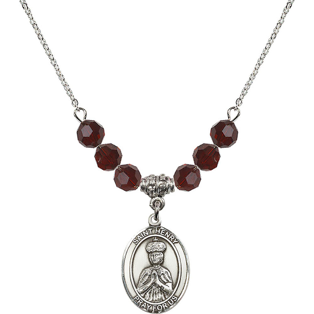 Sterling Silver Saint Henry II Birthstone Necklace with Garnet Beads - 8046