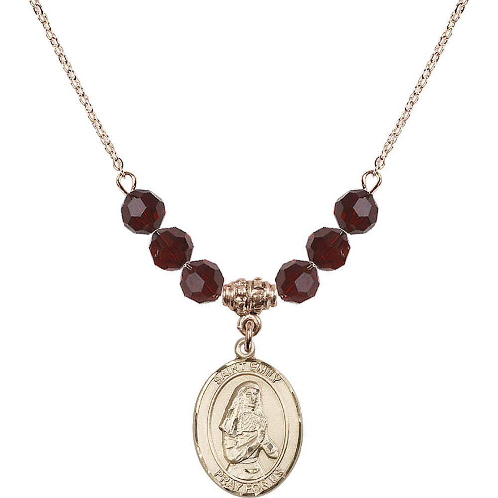 14kt Gold Filled Saint Emily de Vialar Birthstone Necklace with Garnet Beads - 8047