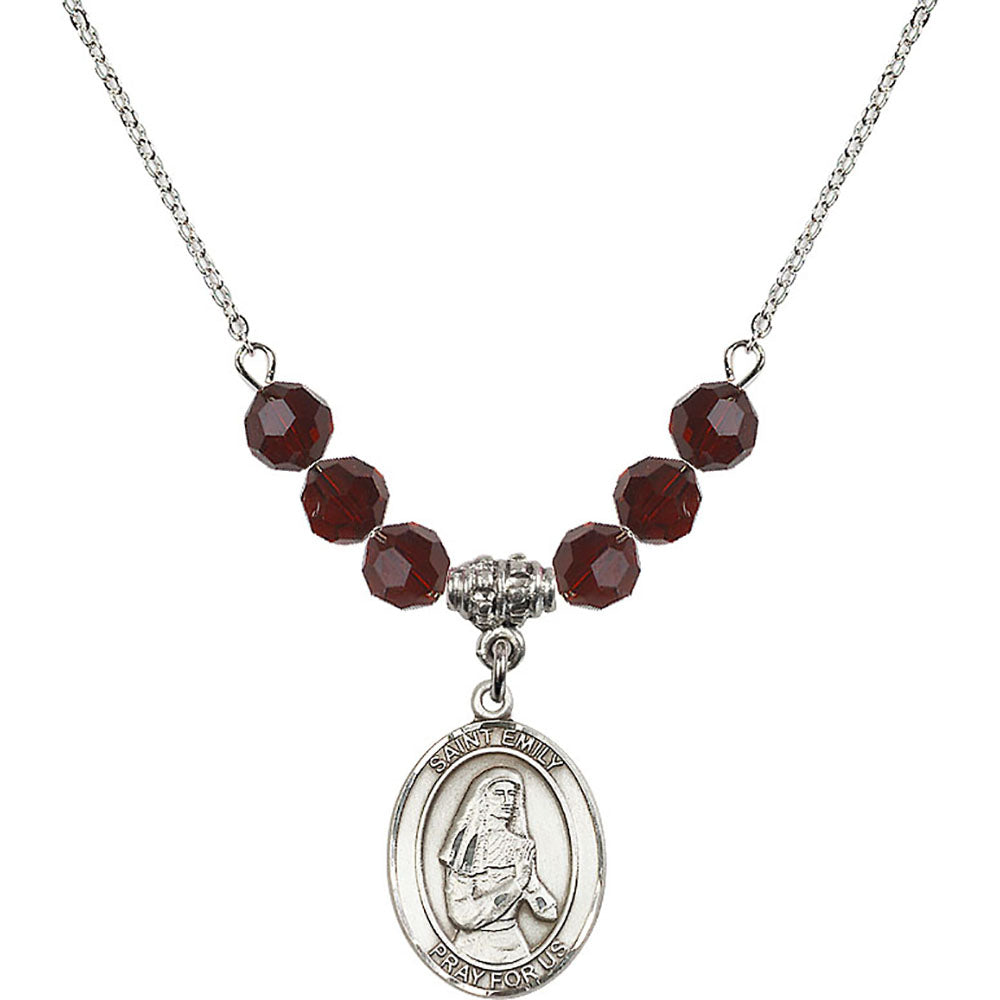 Sterling Silver Saint Emily de Vialar Birthstone Necklace with Garnet Beads - 8047
