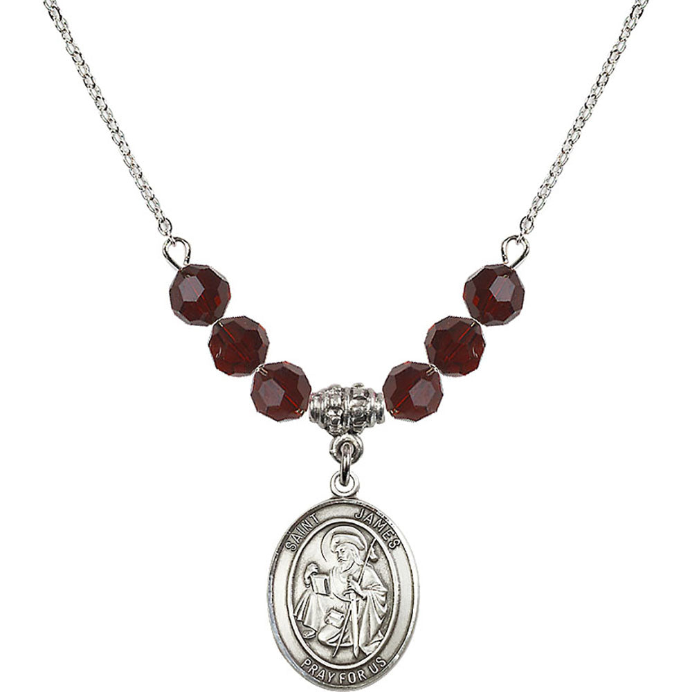 Sterling Silver Saint James the Greater Birthstone Necklace with Garnet Beads - 8050