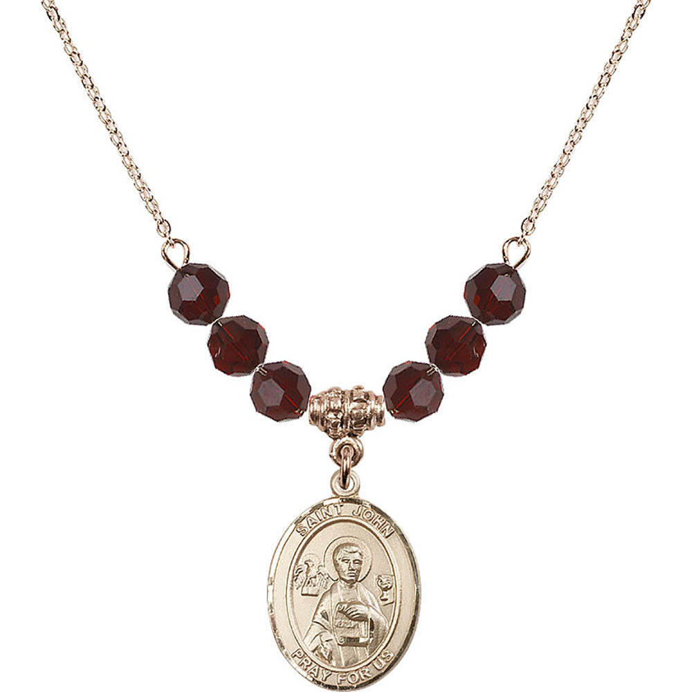 14kt Gold Filled Saint John the Apostle Birthstone Necklace with Garnet Beads - 8056